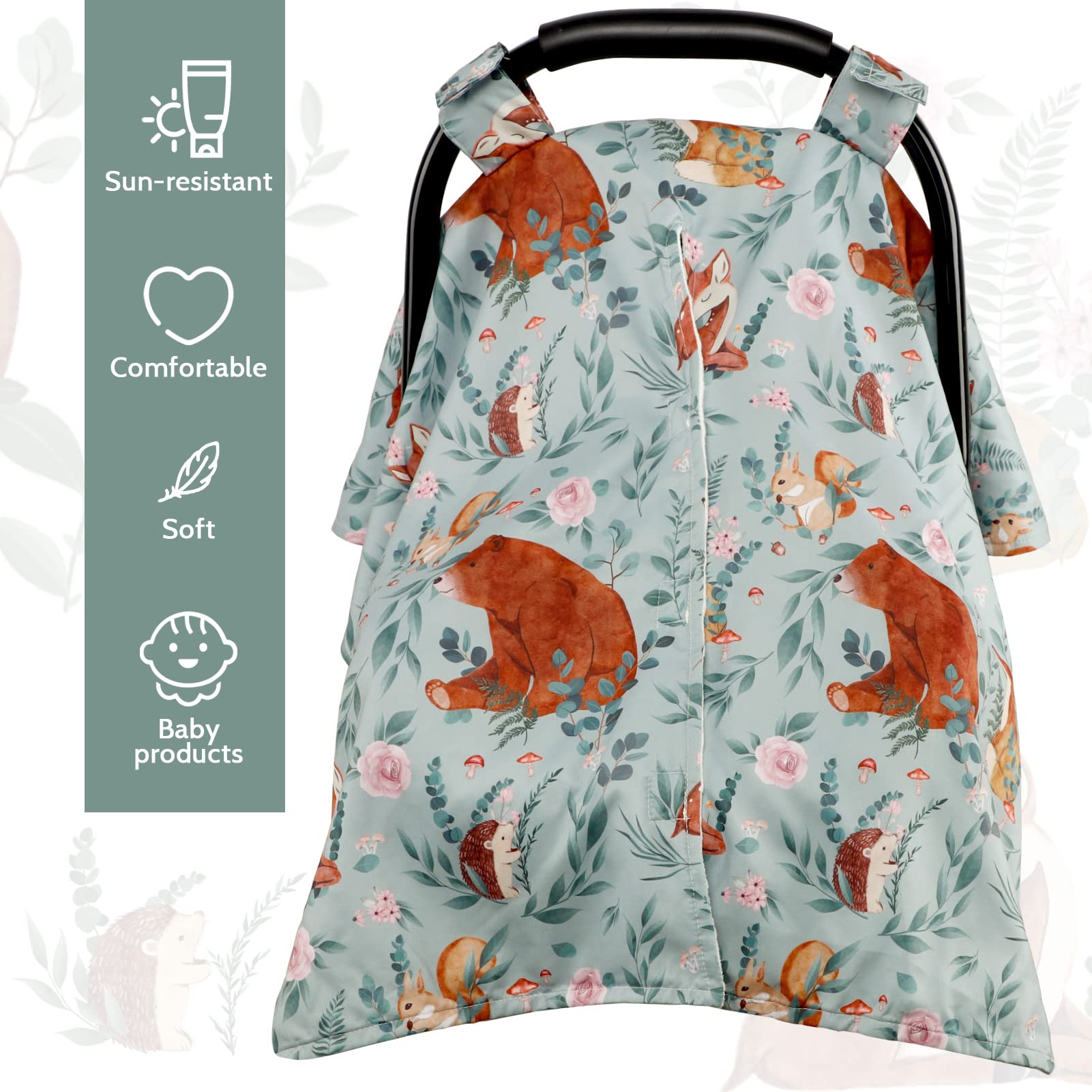 Baby Carseat Cover Boys & Girls, Peekaboo Opening Minky Carseat Canopy, Woodland Animals