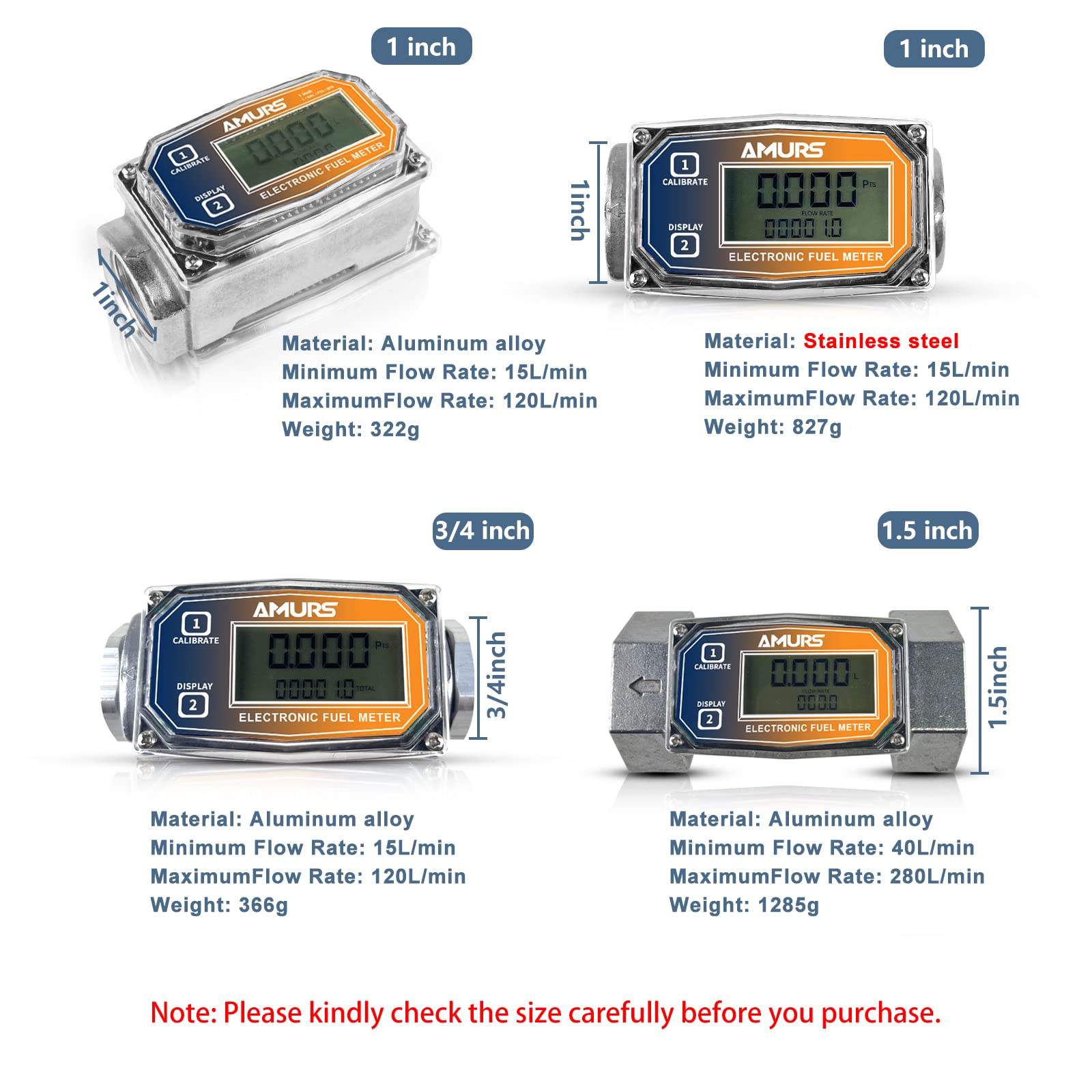 Turbine Flow Meter Fuel Flowmeter with LCD Display Oil Fuel Flowmeter 1 inch Stainless Steel Digital Flowmeter with NPT Counter for Measure Diesel Kerosene Gasoline