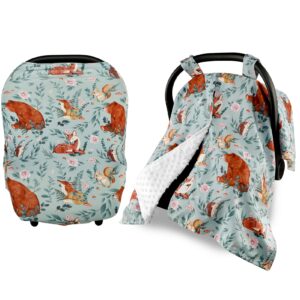 baby carseat cover boys & girls, peekaboo opening minky carseat canopy, woodland animals