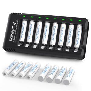 powerowl aaa rechargeable batteries 16 pack w/charger, high capacity rechargeable aaa batteries 1000mah 1.2v nimh low self discharge