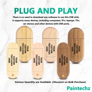 Paintechz Custom Logo Wood USB Flash Drives 100 Pack, Personalized Text Bulk - as Corporate Gifts and Promotional Giveaways - 512MB