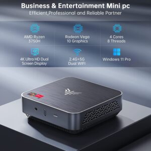 KAMRUI Thin Client Mini PC AMD 4-Core Ryzen 7 3750H Radeon RX Vega 10 Graphics 32GB DDR4 RAM 1TB NVMe SSD WiFi AC BT 4K HDMI DisplayPort USB-C RJ-45 Windows 11 Pro