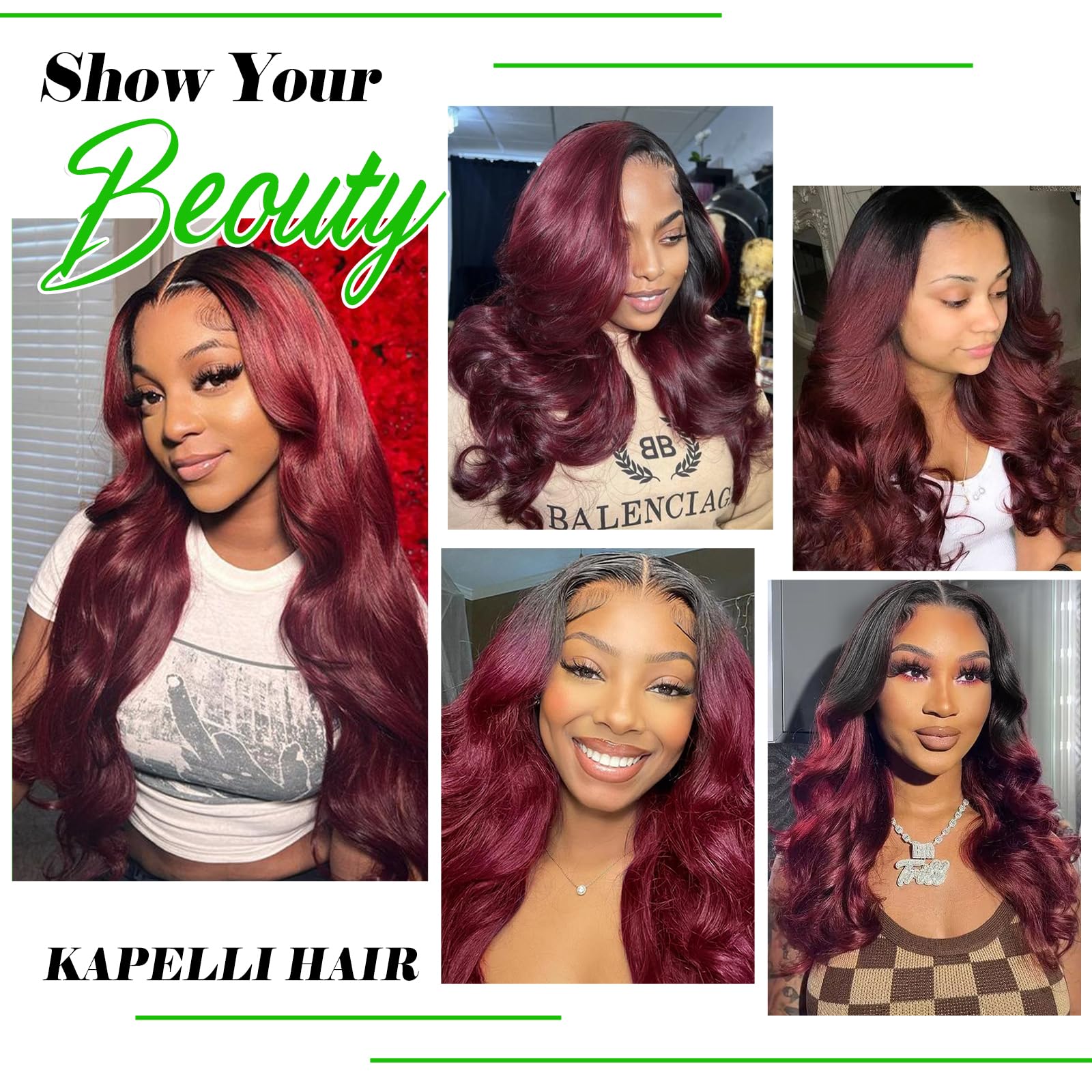 Kapelli Hair 10A Ombre Brazilian Hair Body Wave (T1B/99J,16" 18" 20") Ombre Human Hair 3 Bundles Ombre Brazilian Human Hair Virgin Remy Hair Bundles 2 Tone Black to Burgundy Human Hair Weave