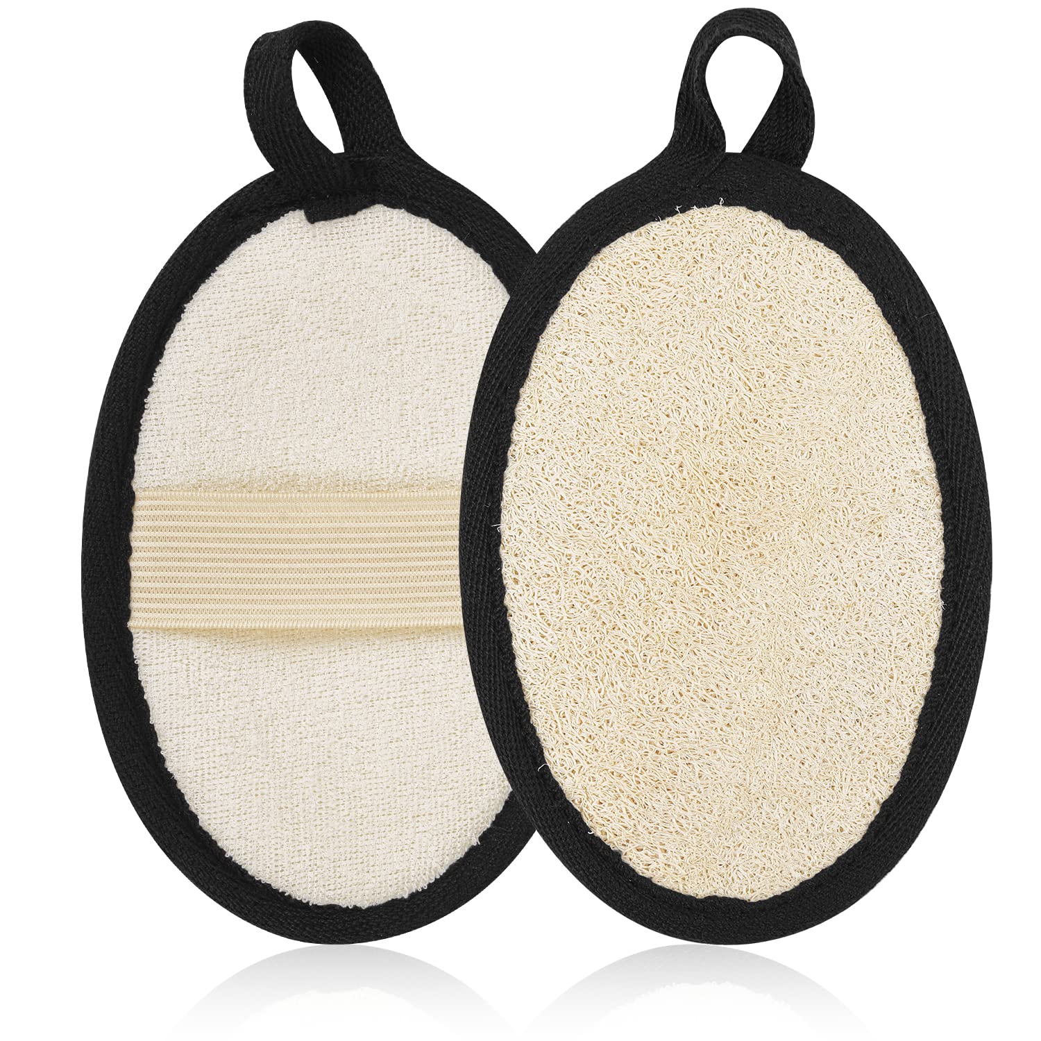 RASDDER 2Pcs Loofah Exfoliating Body Scrubber, Biodegradable Shower luffa Pad, Natural Loofah Sponge, Loofah for Men and Women (Black)