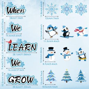 58 Pcs Winter Cutouts Classroom Bulletin Board Decoration Snowflake Snowman Penguin Christmas Tree Cut Outs When We Learn We Grow Positive Paper Cut Outs for Kids Classroom School Office Home Nursery