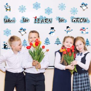 58 Pcs Winter Cutouts Classroom Bulletin Board Decoration Snowflake Snowman Penguin Christmas Tree Cut Outs When We Learn We Grow Positive Paper Cut Outs for Kids Classroom School Office Home Nursery