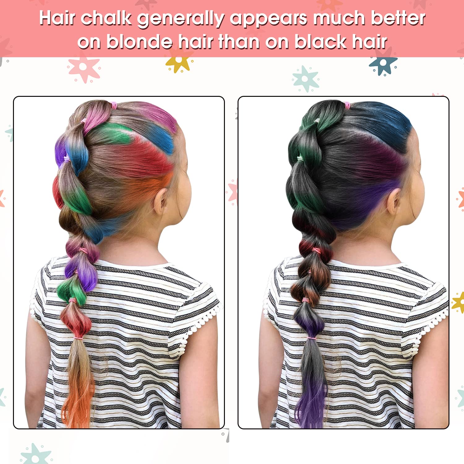 New Hair Chalk Comb for Girls and Kids with light hair, Washable Temporary Hair Color Dye for Kids Ages 5 6 7 8 9 10+ Birthday Party Gift Cosplay DIY, Christmas, Halloween