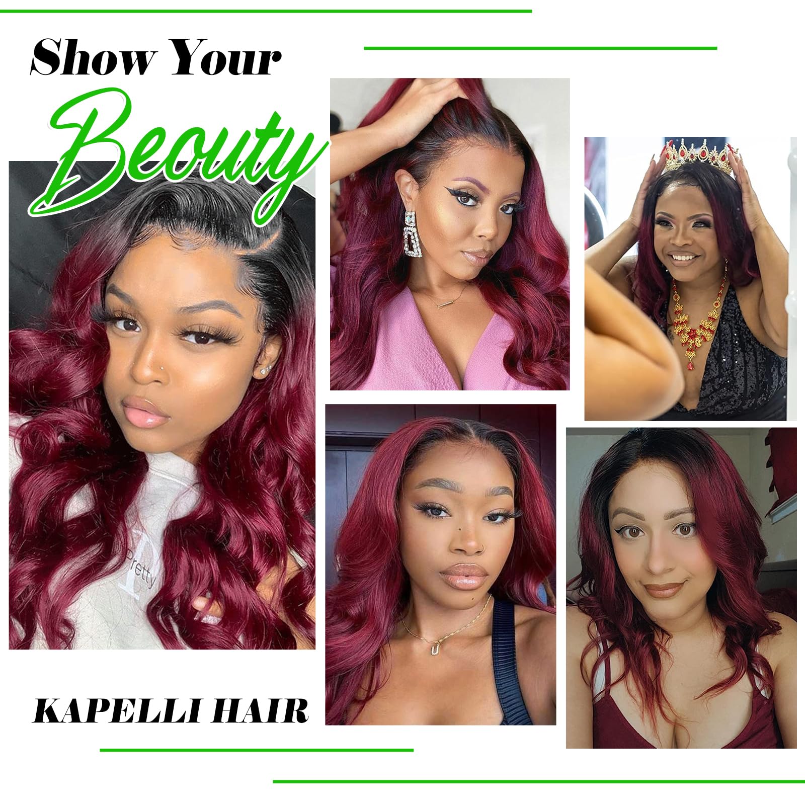 Kapelli Hair 10A Ombre Brazilian Hair Body Wave (T1B/99J,16" 18" 20") Ombre Human Hair 3 Bundles Ombre Brazilian Human Hair Virgin Remy Hair Bundles 2 Tone Black to Burgundy Human Hair Weave