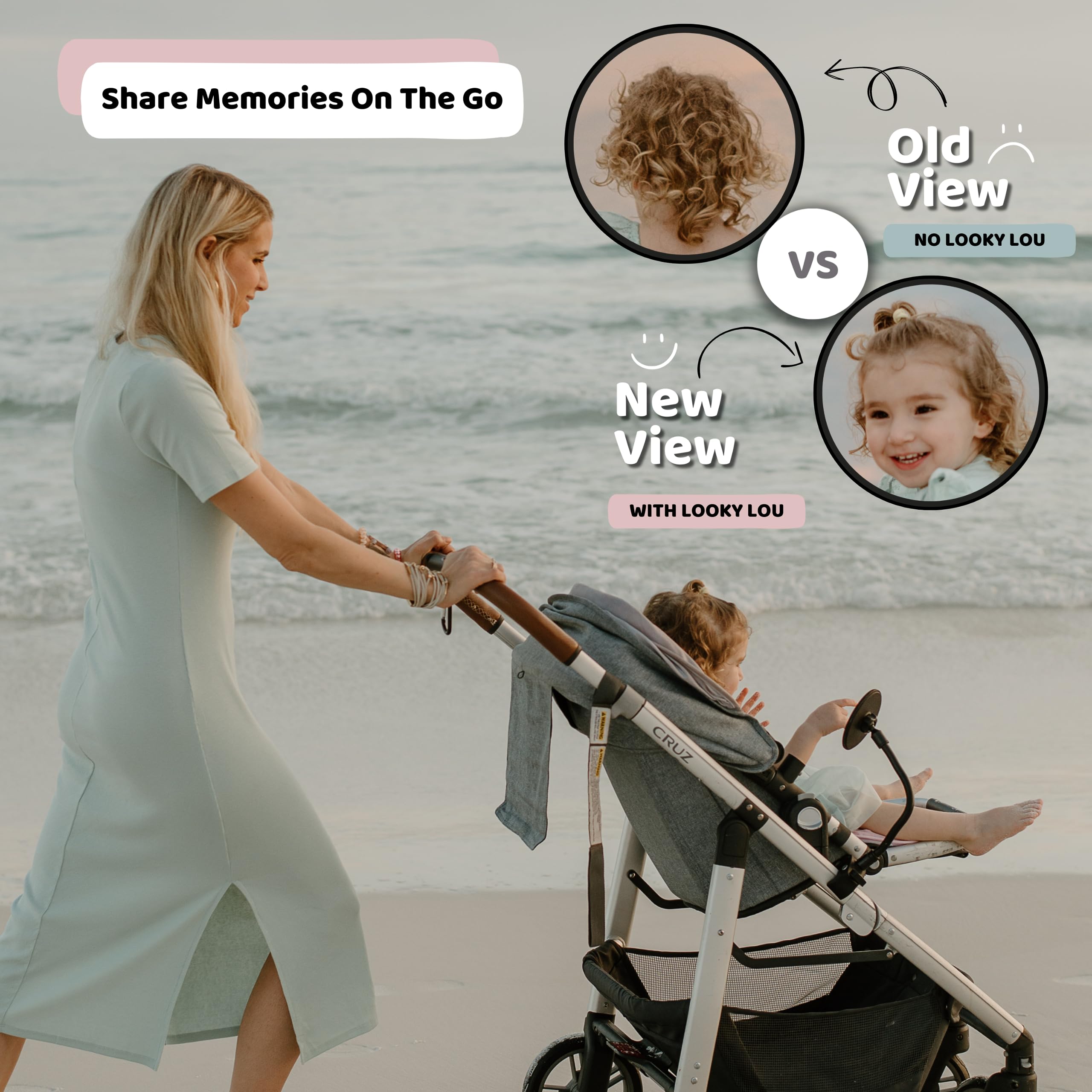 Pramglam Looky Lou Stroller Mirror - See Your Baby's Face on Stroller Walks. Stroller Accessories to Connect & Engage with Baby or Toddler in Pram or Jogging Stroller. Universal Stroller Attachment.