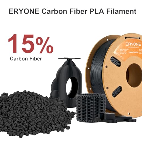 ERYONE Carbon Fiber Filament PLA 1.75 mm, PLA Filament for 3D Printer, -0.03 mm, 1 kg (2.2 lbs)/Spool, Black