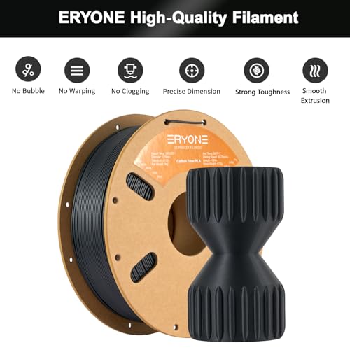 ERYONE Carbon Fiber Filament PLA 1.75 mm, PLA Filament for 3D Printer, -0.03 mm, 1 kg (2.2 lbs)/Spool, Black