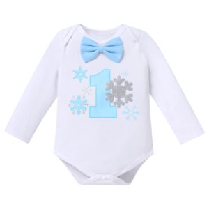 Baby Boys Winter Snowflake 1st Birthday Outfits Cake Smash Romper & Long Pants & Suspenders & Crown Fall Party Clothes Set for Kids Toddler Xmas Photo Props Gentleman Formal Suit Blue & Crown 12