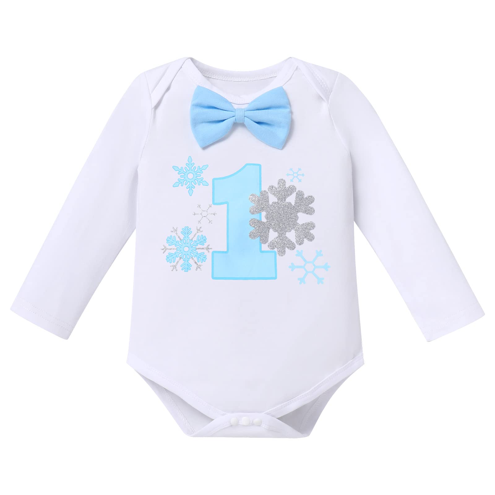 Baby Boys Winter Snowflake 1st Birthday Outfits Cake Smash Romper & Long Pants & Suspenders & Crown Fall Party Clothes Set for Kids Toddler Xmas Photo Props Gentleman Formal Suit Blue & Crown 12