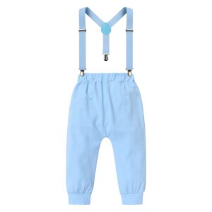 Baby Boys Winter Snowflake 1st Birthday Outfits Cake Smash Romper & Long Pants & Suspenders & Crown Fall Party Clothes Set for Kids Toddler Xmas Photo Props Gentleman Formal Suit Blue & Crown 12