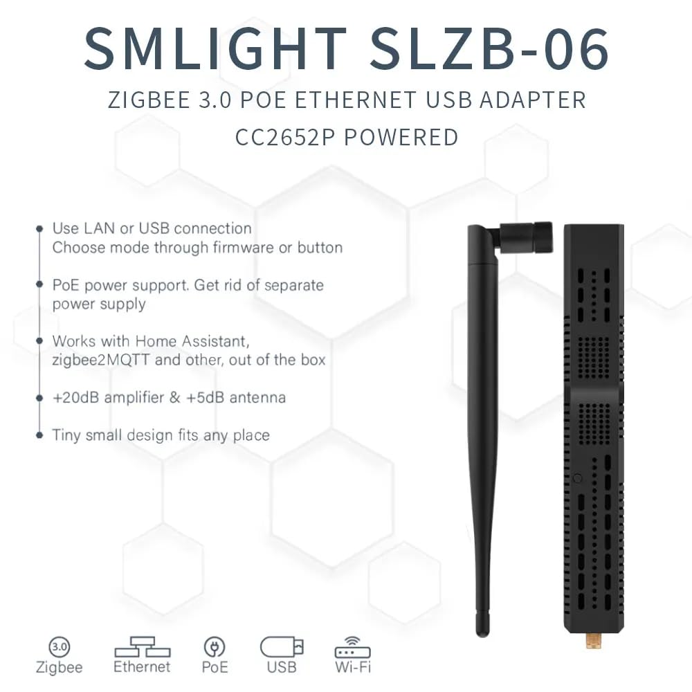 SMLIGHT SLZB-06 - Zigbee 3.0 to Ethernet,USB,and WiFi Gateway Coordinator with PoE, Works with Zigbee2MQTT, Home Assistant, ZHA