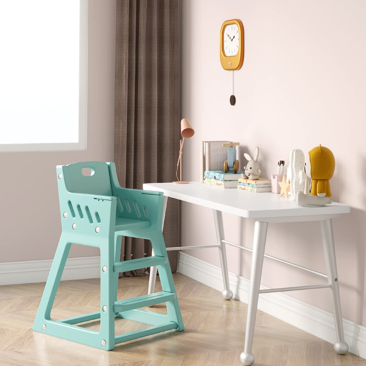 Baby Highchair,Children's Dining Chair, Safe and Solid Shape Structure Design, with Telescopic Gear Adjustable Feeding Tray, Can be Directly Washed (Aqua)