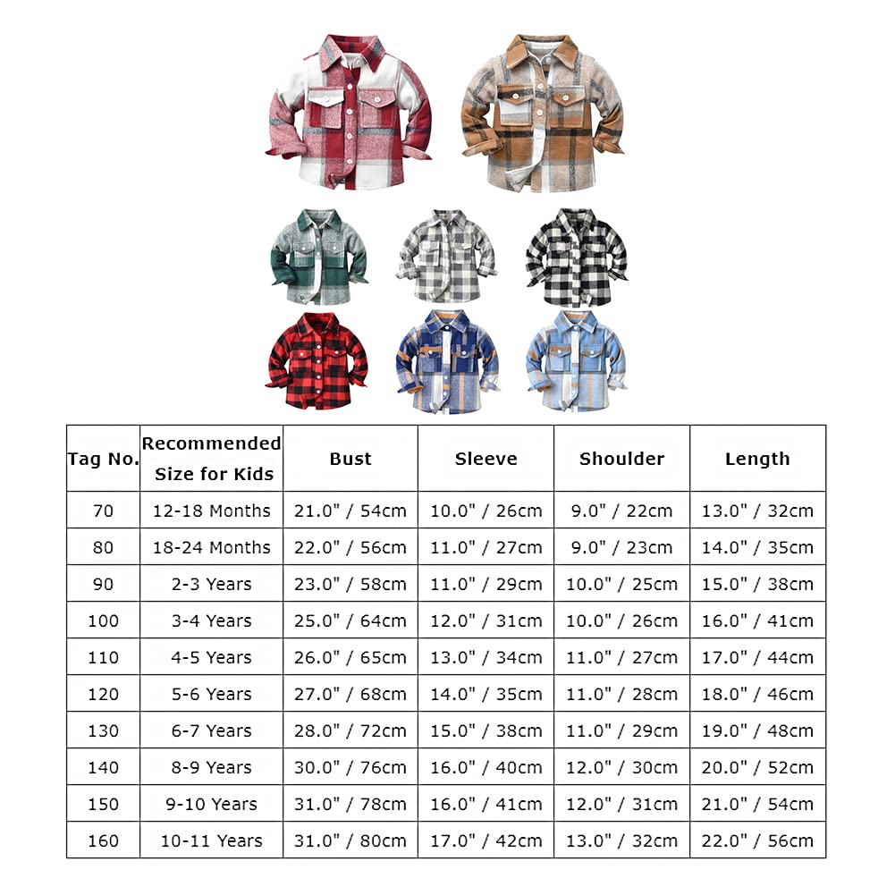 Toddler Baby Boys Plaid Flannel Shirt Long Sleeve Button Down Shirts Fur-Lined Jacket Shirt Winter Fall Tops Clothes Kids Family Matching Christmas Buffalo Plaid Shirt with Pockets Coffee 5-6 Years