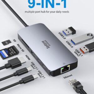 USB C Adapters with 2 * 10Gbps USB-C 3.1 GEN2 Port Hub + USB C to HDMI VGA Adapter