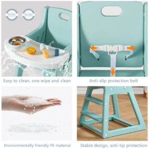 Baby Highchair,Children's Dining Chair, Safe and Solid Shape Structure Design, with Telescopic Gear Adjustable Feeding Tray, Can be Directly Washed (Aqua)