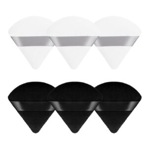 sibba 6 pieces sponge loose powder puff foundation concealer face makeup make up triangle sponges velour beauty setting artist grip liner body skin brighten brow lift cosmetic tools (black/white)