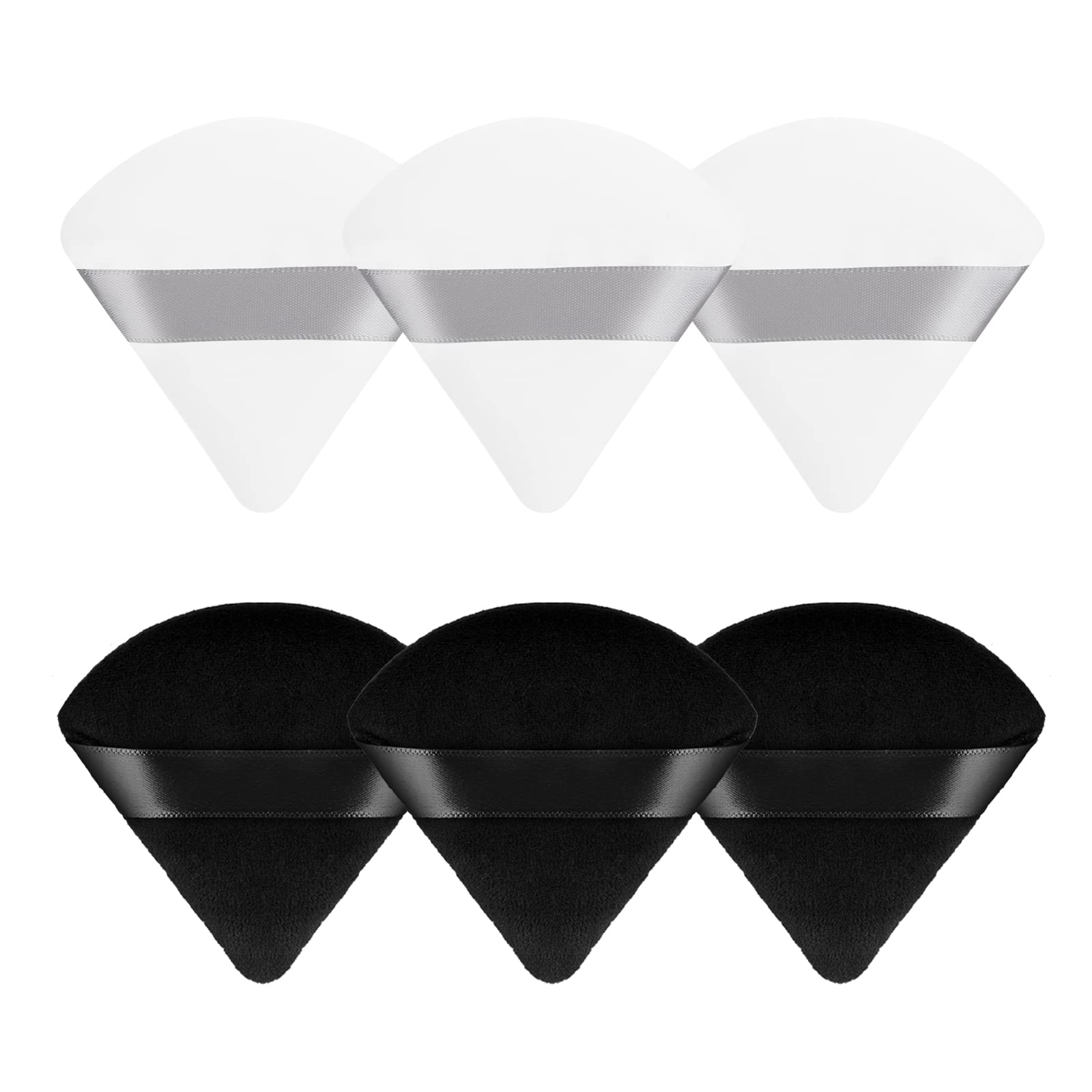 Sibba 6 Pieces Sponge Loose Powder Puff Foundation Concealer Face Makeup Make Up Triangle Sponges Velour Beauty Setting Artist Grip Liner Body Skin Brighten Brow Lift Cosmetic Tools (Black/white)