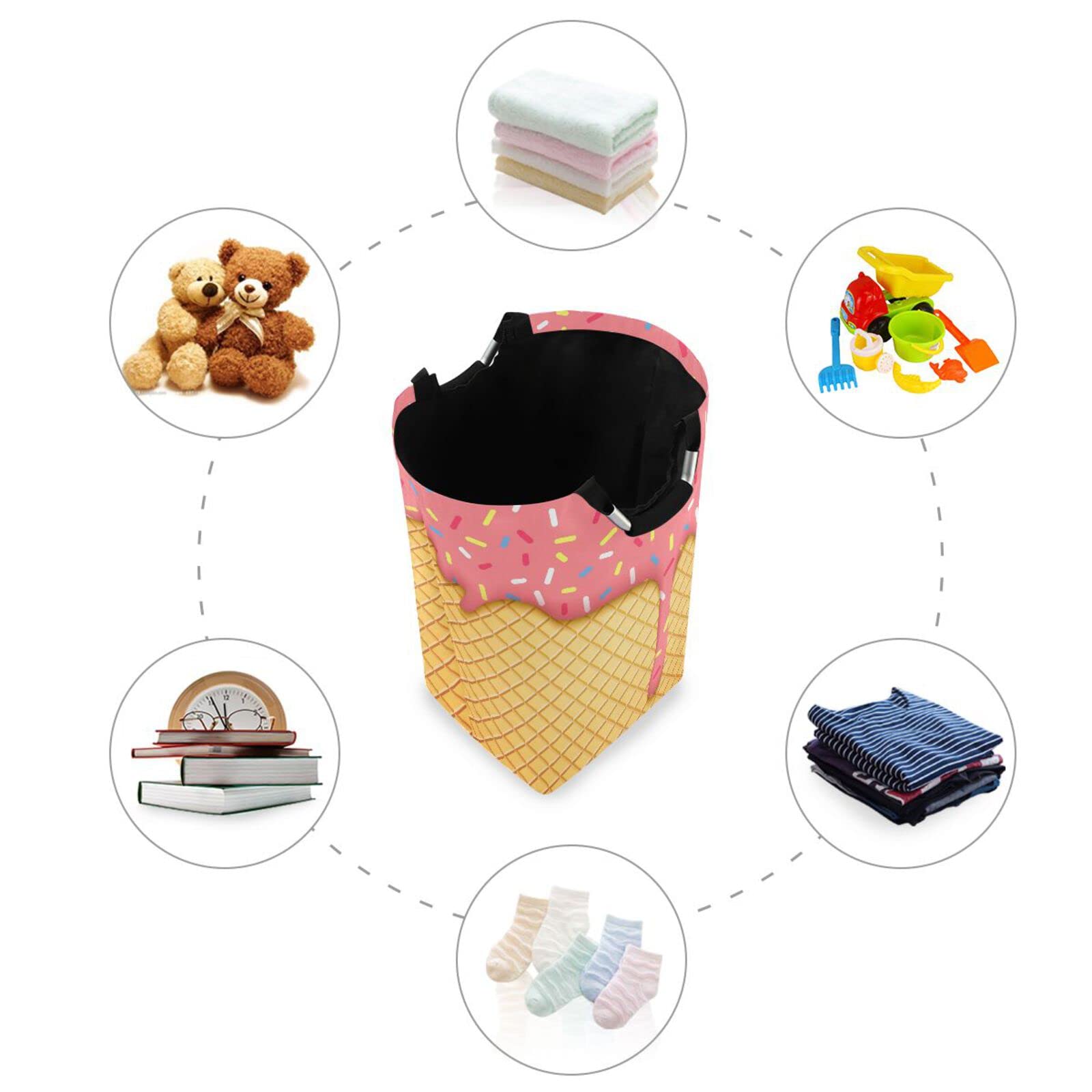 JUMBEAR Ice Cream Cone Laundry Basket Collapsible Large Clothes Hamper Nursery Storage Bin with Handle for Bedroom, Bathroom, Dorm, Kids Room