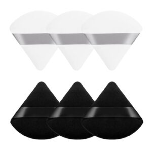 Sibba 6 Pieces Sponge Loose Powder Puff Foundation Concealer Face Makeup Make Up Triangle Sponges Velour Beauty Setting Artist Grip Liner Body Skin Brighten Brow Lift Cosmetic Tools (Black/white)