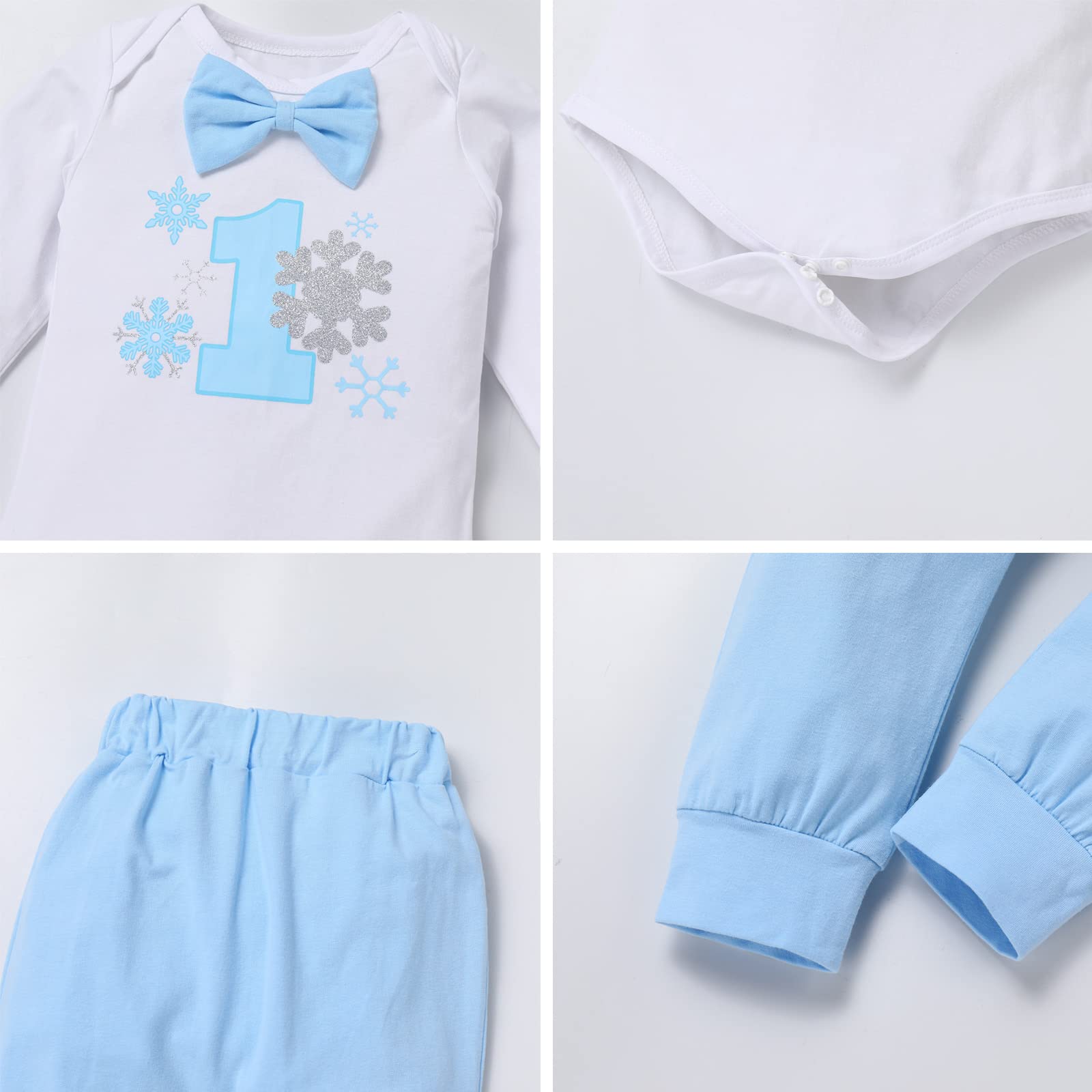 Baby Boys Winter Snowflake 1st Birthday Outfits Cake Smash Romper & Long Pants & Suspenders & Crown Fall Party Clothes Set for Kids Toddler Xmas Photo Props Gentleman Formal Suit Blue & Crown 12