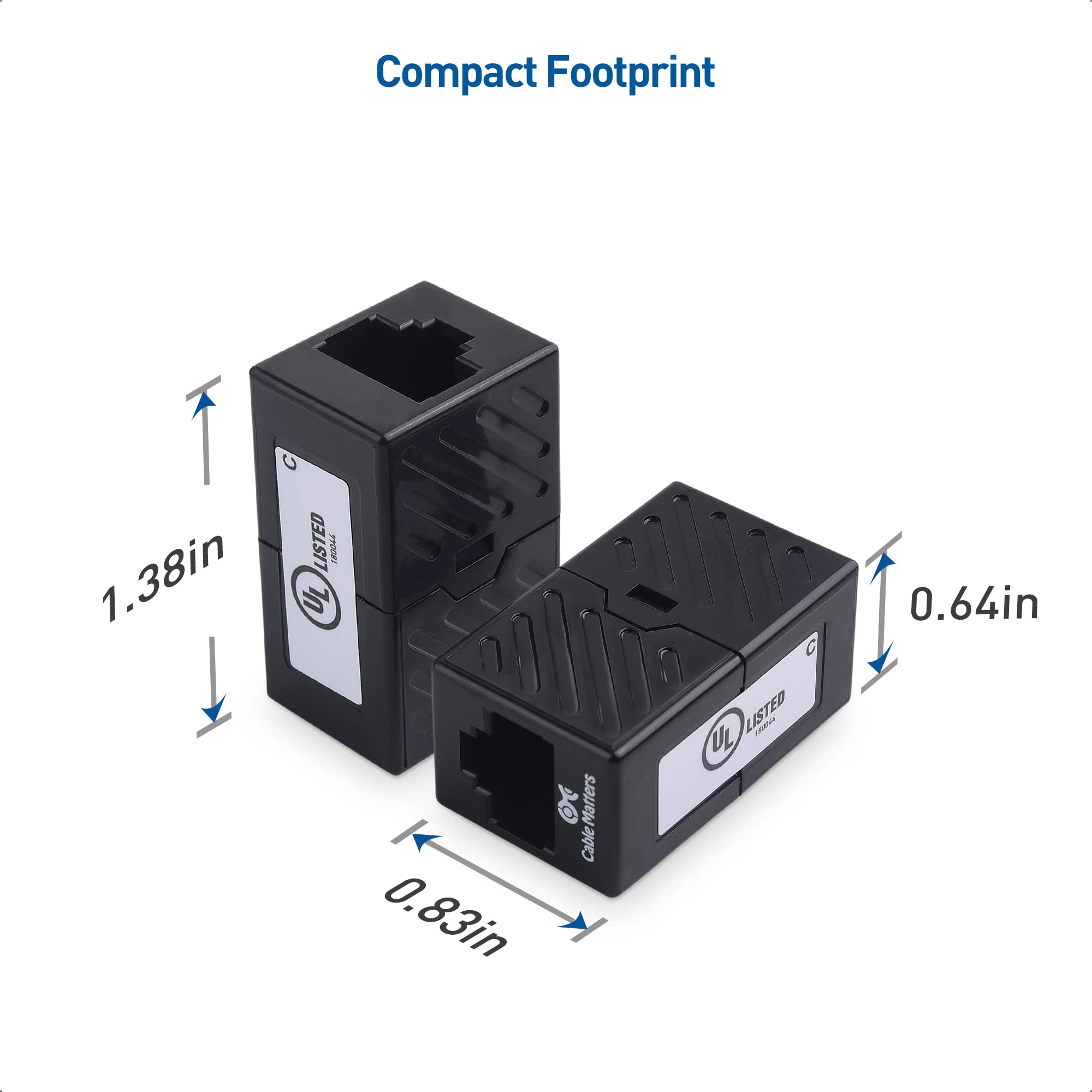 [UL Listed] Cable Matters 2-Pack 10Gbps Cat 6 Ethernet Coupler (RJ45 Coupler, Cat6 Coupler, Ethernet Extender Adapter) in Black, Compatible with Cat6A, Cat5e