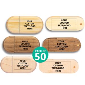 paintechz custom logo wood usb flash drives 50 pack, personalized text bulk - as corporate gifts and promotional giveaways - 16gb