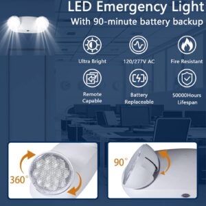 LED Emergency Light with Backup Battery, Commercial Emergency Light, Two Adjustable LED Light Head Emergency Lighting Fixtures, 120-277V AC fire Retardant UL Certified (1 Pack)