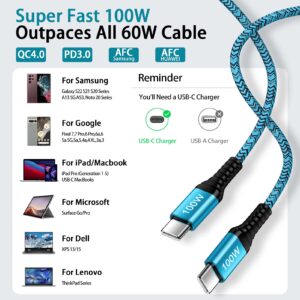 100W/5A Fast Samsung Charger Cable for Galaxy S24 FE A16 5G S23 S22 Ultra S21 A13 A53,Google Pixel 9 Pro XL 8,iPad Pro,MacBook Air 16,USB C Laptop Tablet Data Transfer Charger Cord Android Phone 6FT