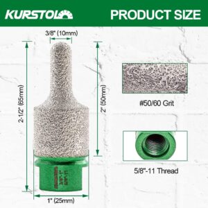 KURSTOL Diamond Finger Milling Bit - Diamond Drum Wheel Dia 3/8"-1"x5/8-11 Thread Diamond Milling Bit for Enlarging Shaping Round Bevel Existing Hole of Porcelain,Hard Ceramic,Granite,Marble Round