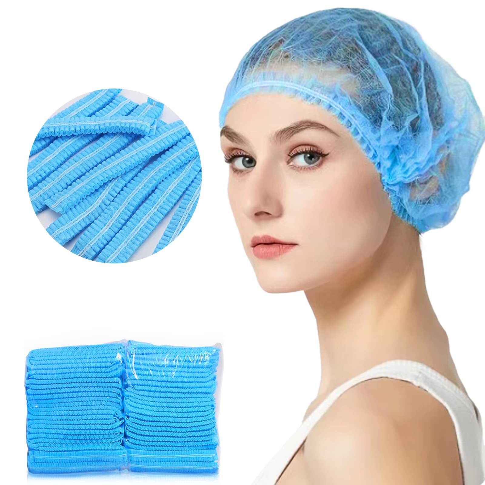 ZXFUTURE 100 Pack 21" Blue Disposable Nonwoven Bouffant Caps Hair net Hair Sleeves with Swivel Side Headbands, Unisex, Perfect for Sleeping Hair Nets, Hair Nets Food Service