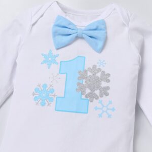 Baby Boys Winter Snowflake 1st Birthday Outfits Cake Smash Romper & Long Pants & Suspenders & Crown Fall Party Clothes Set for Kids Toddler Xmas Photo Props Gentleman Formal Suit Blue & Crown 12