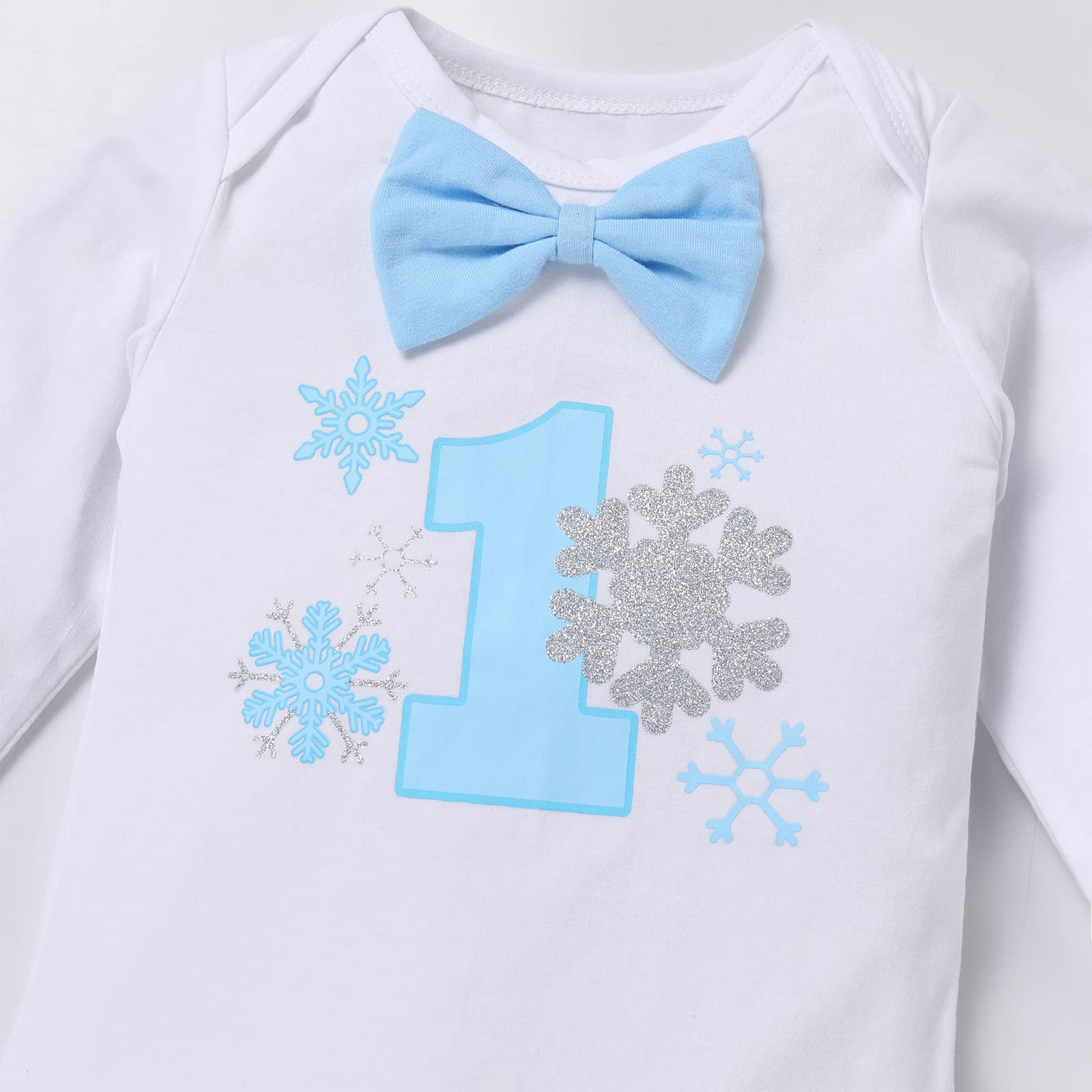 Baby Boys Winter Snowflake 1st Birthday Outfits Cake Smash Romper & Long Pants & Suspenders & Crown Fall Party Clothes Set for Kids Toddler Xmas Photo Props Gentleman Formal Suit Blue & Crown 12