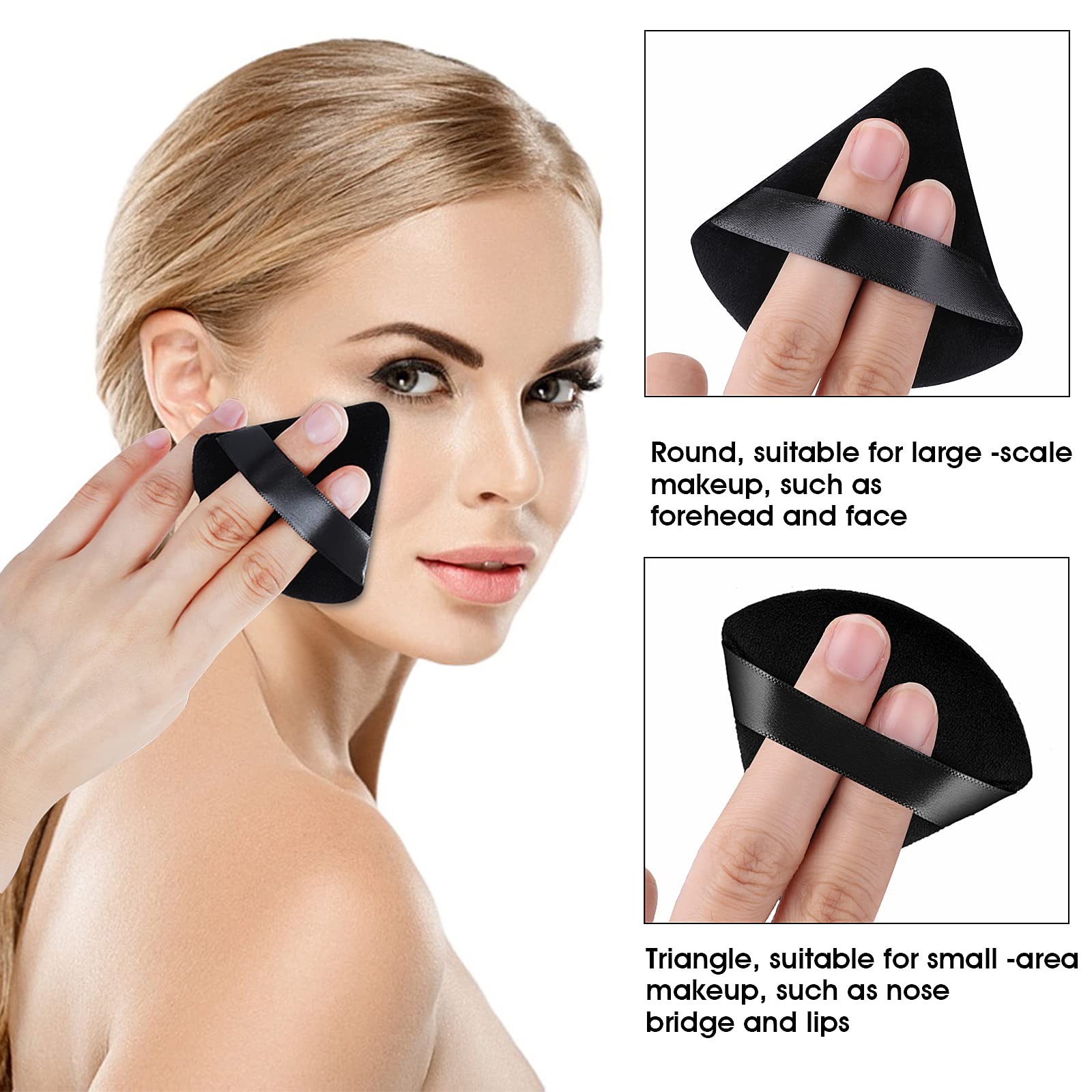 Sibba 6 Pieces Sponge Loose Powder Puff Foundation Concealer Face Makeup Make Up Triangle Sponges Velour Beauty Setting Artist Grip Liner Body Skin Brighten Brow Lift Cosmetic Tools (Black/white)