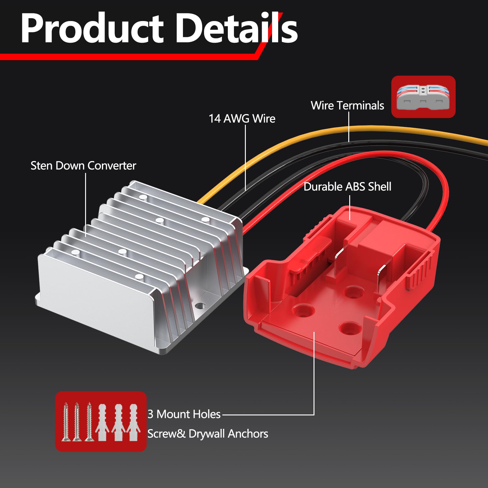 18V to 12V Step Down Converter Aadpter for Milwaukee M18 Batteries, DC 18V to DC 12V 15A 180W Milwaukee Power Wheel Inverter, Buck Boost Voltage Regulator with Low Voltage Protection (No Battery)