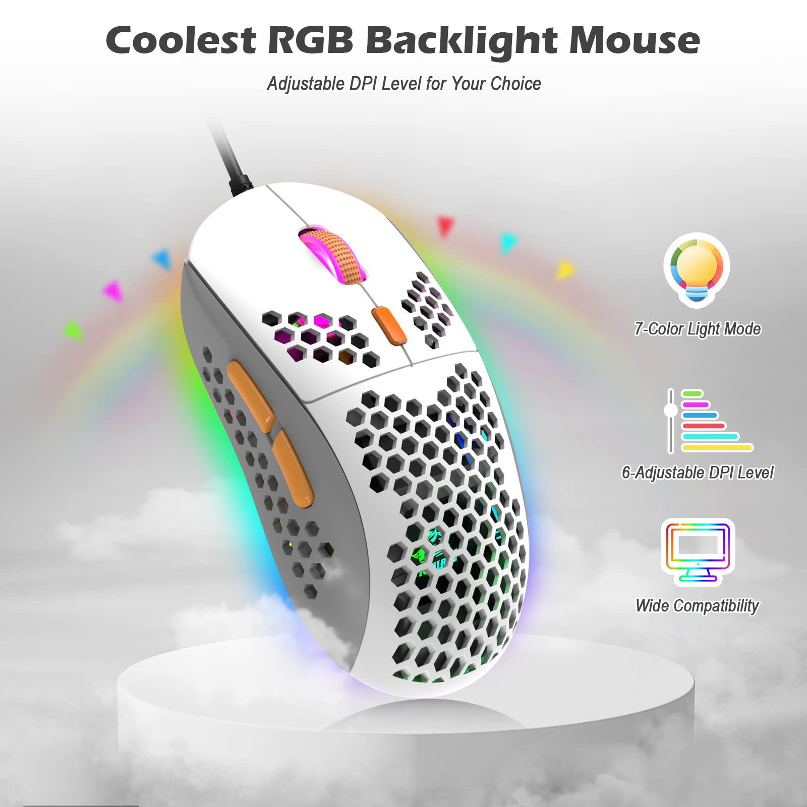 ZIYOU LANG RK-T60 Wired Mechanical Gaming Keyboard and Mouse Combo Portable with Rainbow Backlit 62Key NKRO 6400DPI RGB Honeycomb Mice Coiled Aviator Cable for PS4/PC/WIN Gamer(Light Gray/Red Switch)