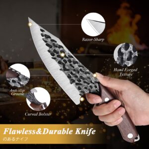 Huusk Viking Knife with Sheath Bundle with Cleaver Knife for Meat Cutting Boning Knife Outdoor Cooking Knife for Kitchen Deboning or Camping BBQ