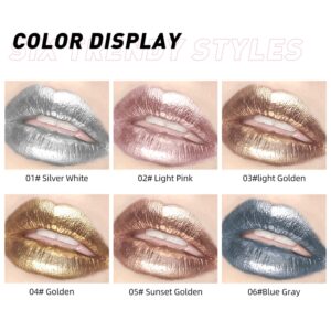 MAEPEOR Metallic Liquid Lipstick Set 6 Color Shimmer & Glitter Metallic Lipstick Long Wear and Non-stick Cup Diamond Pearl Lip Gloss Kit (Set 01)