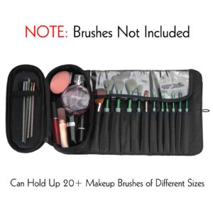 LUEXBOX Portable Folding Makeup Brush Bag, Multifunctional Cosmetics Rolling Storage Case Makeup Brush Holder for Travel, Makeup Brush Organizer Bag (Black)