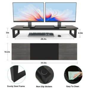 YAOHUOO Dual Monitor Stand Riser, Large Monitor Stands for 2 Monitors, Computer Monitor Stand, Wooden Desktop Oraganizer Shelf for Office Desk Computer,Laptop,TV