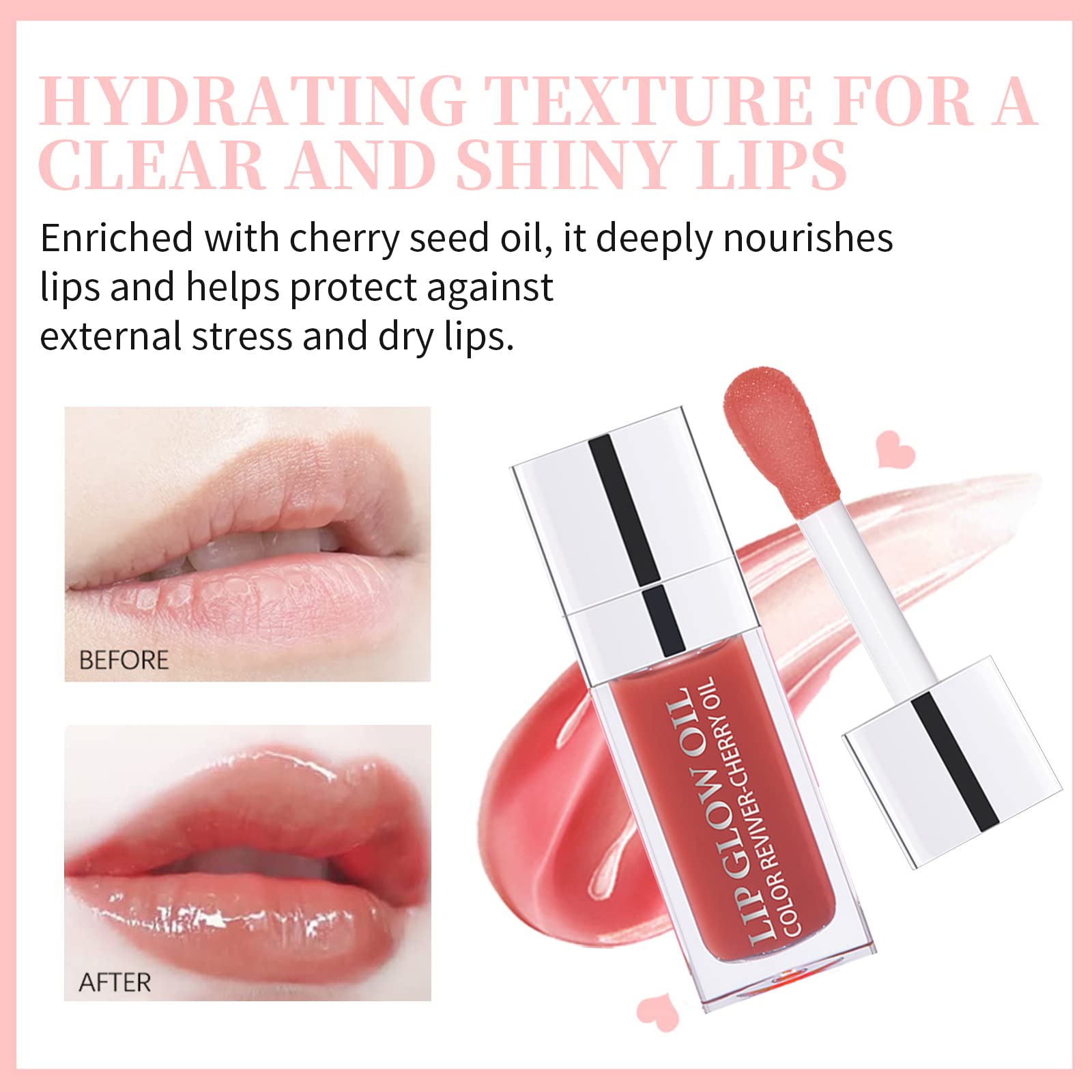 2pcs Hydrating Lip Glow Oil Set Pink Tinted Plumping Lip Care Gloss Balm Big Applicator Clear Transparent Toot Nourishing Non-sticky Moisturizing Glitter Primer for Dry Lip Raspberry& Rosewood