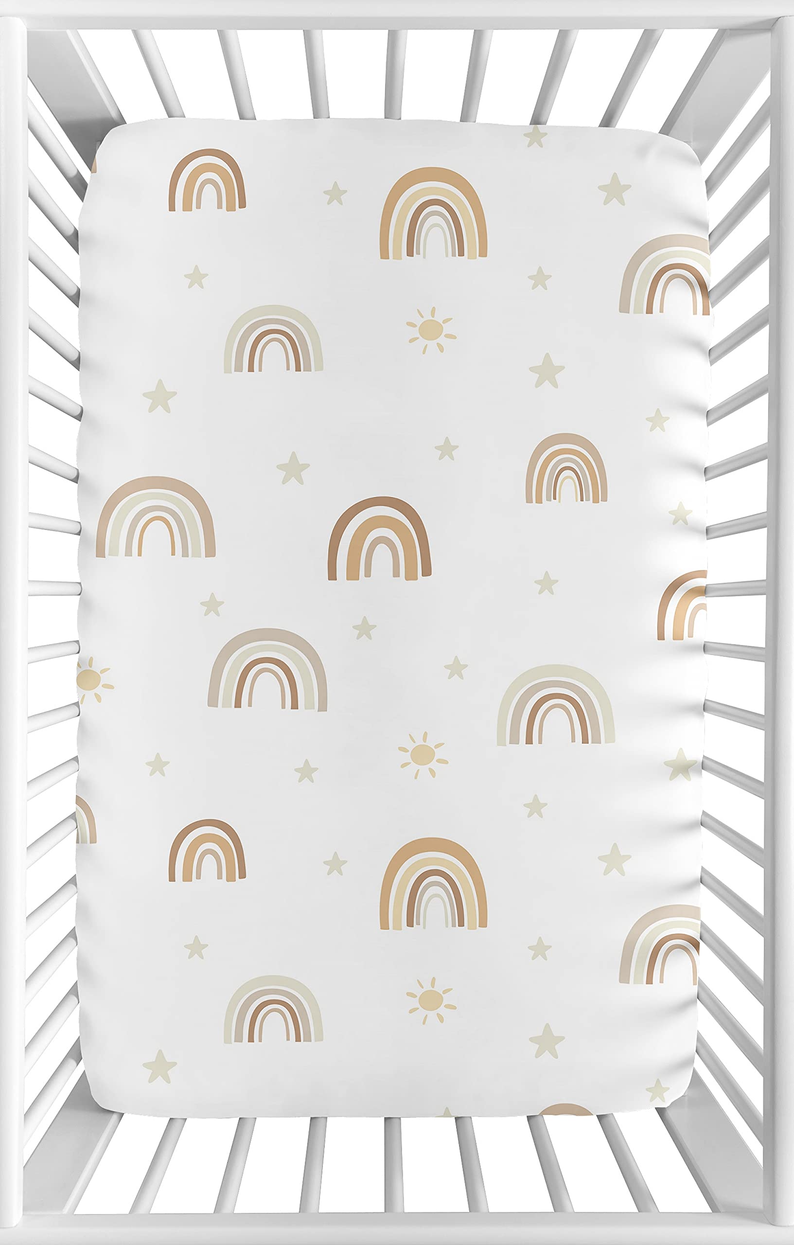 Sweet Jojo Designs Neutral Boho Rainbow Girl Boy Unisex Fitted Mini Crib Sheet Baby Nursery Portable Crib Pack and Play Mustard Yellow Pumpkin Orange Bohemian Sunshine Modern Vintage Beige Gold Tan