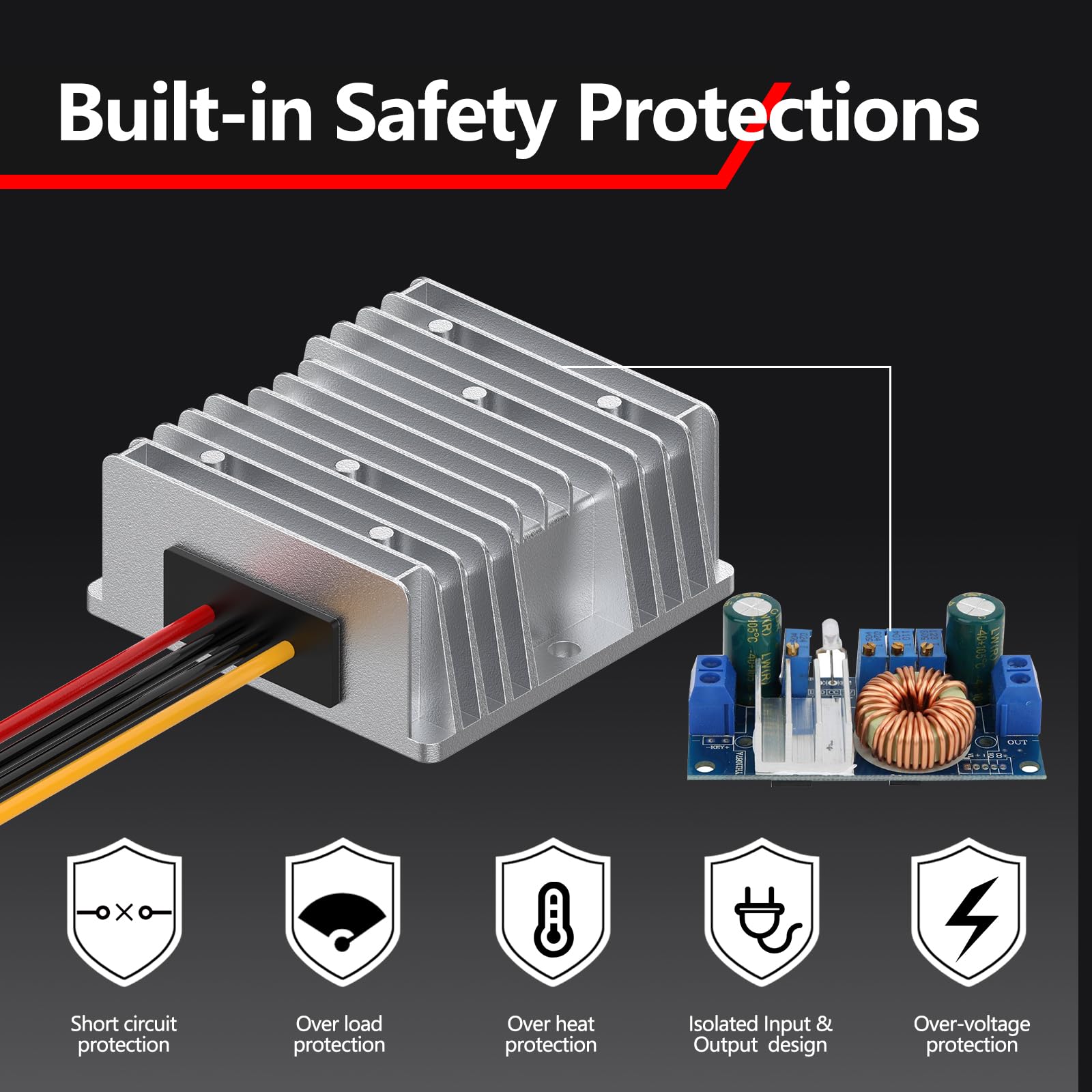 18V to 12V Step Down Converter Aadpter for Milwaukee M18 Batteries, DC 18V to DC 12V 15A 180W Milwaukee Power Wheel Inverter, Buck Boost Voltage Regulator with Low Voltage Protection (No Battery)