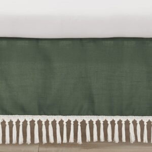 Sweet Jojo Designs Dark Green Boho Chic Girl Boy Unisex Baby Crib Bed Skirt Nursery Dust Ruffle Solid Sage Hunter Ivory Bohemian Gender Neutral Linen Macrame Modern Farmhouse Designer Minimalist Tuft