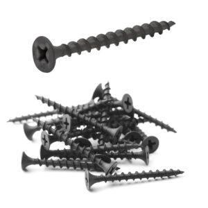 100-pack pro-twist premium #6 x 1 1/4" inch drywall screws pack – drywall screw set with black phosphate coated drywall screws anchors fasteners - for attaching gypsum board to wood studs (100)