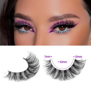 JIMIRE False Eyelashes with Clear Band Wispy Cat Eye Natural Russian Strip D Curl Lashes Faux Mink Cat Eye 15MM Wispy Fluffy Thin Lashes 14 Pairs Pack