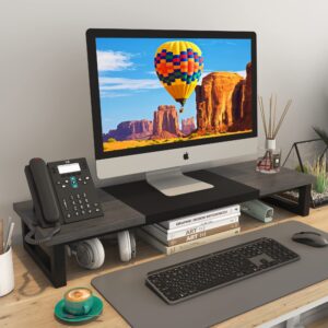 YAOHUOO Dual Monitor Stand Riser, Large Monitor Stands for 2 Monitors, Computer Monitor Stand, Wooden Desktop Oraganizer Shelf for Office Desk Computer,Laptop,TV